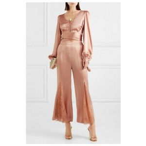 Alice McCall Rose Gold Satin Wide-Leg Lace Insert Jumpsuit Set